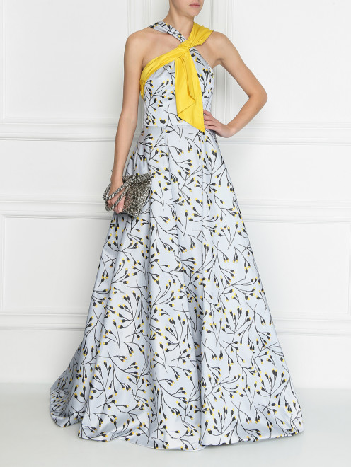 Платье из атласа с принтом и ассиметричным лифом Carolina Herrera - МодельОбщийВид