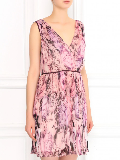 Платье-мини с цветочным узором и гофрированной юбкой - Модель Верх-Низ