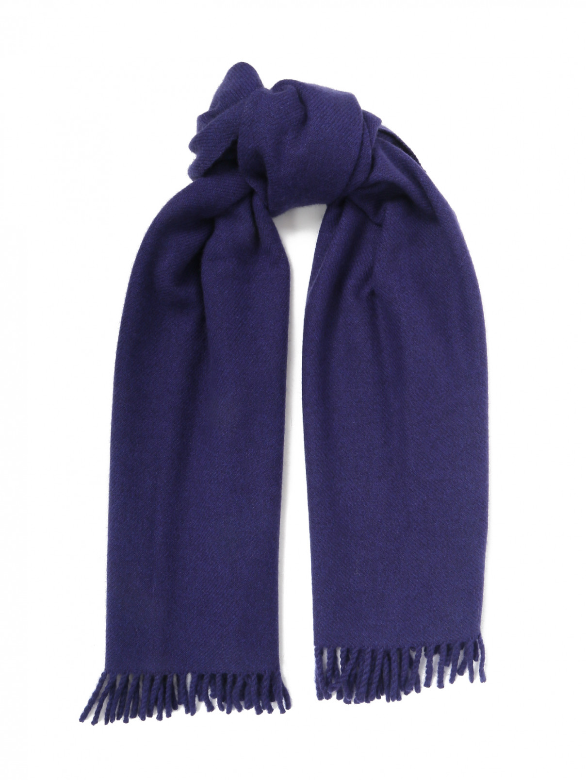 Широкий шарф из шерсти с кисточками Alberotanza  –  Общий вид  – Цвет:  Синий