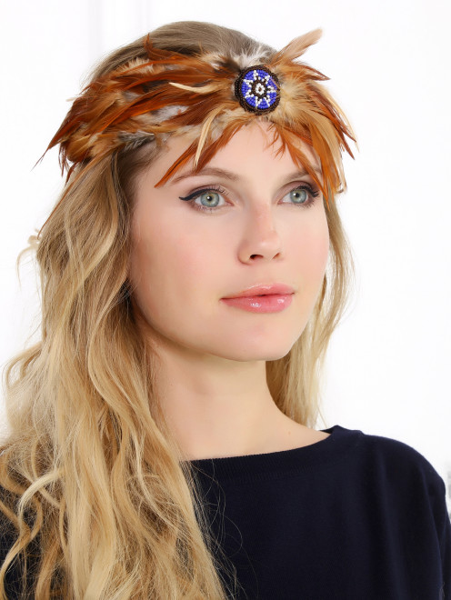 Повязка для волос декорированная перьями и бисером  Евгения Линович - Модель Общий вид