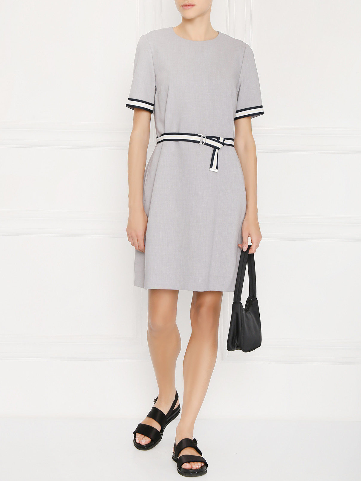 Платье с контрастной отделкой и поясом Tommy Hilfiger  –  МодельОбщийВид  – Цвет:  Серый