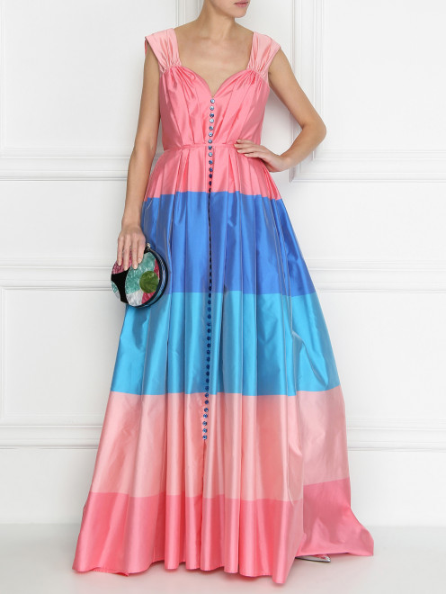 Платье-макси из шелка с пышной юбкой в полоску Carolina Herrera - МодельОбщийВид