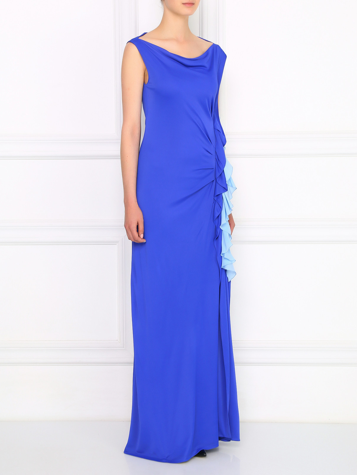 Платье-макси с драпировкой Emanuel Ungaro  –  Модель Верх-Низ  – Цвет:  Синий