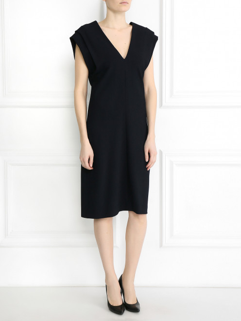 Платье-миди из смесовой шерсти с V-образным вырезом Jil Sander - Модель Общий вид