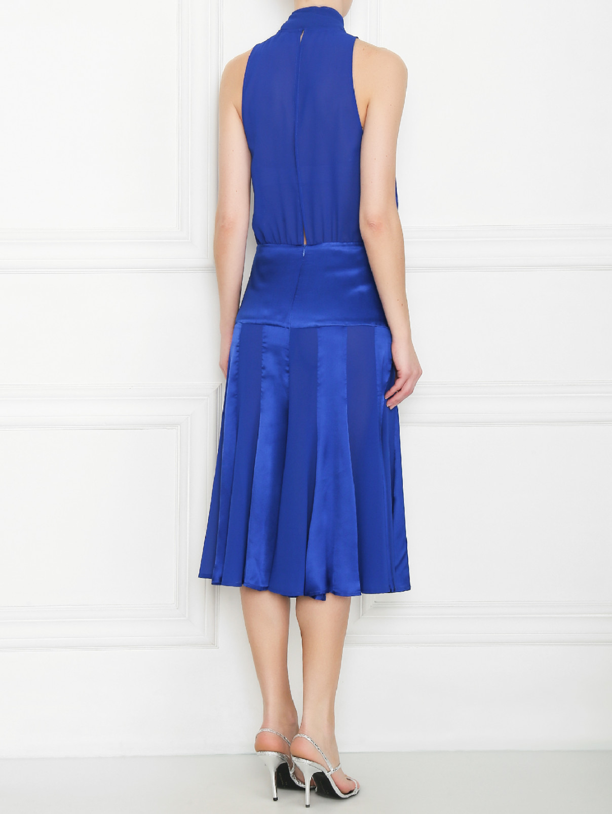 Платье из шифона и шелка с бантом Elisabetta Franchi  –  МодельВерхНиз1  – Цвет:  Синий