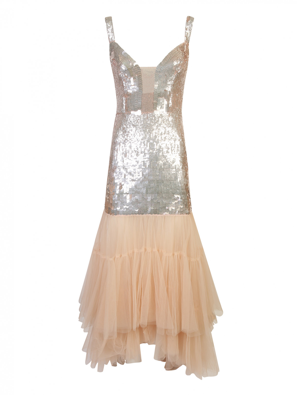 Платье из сетки вышитое пайетками Temperley London  –  Общий вид  – Цвет:  Розовый
