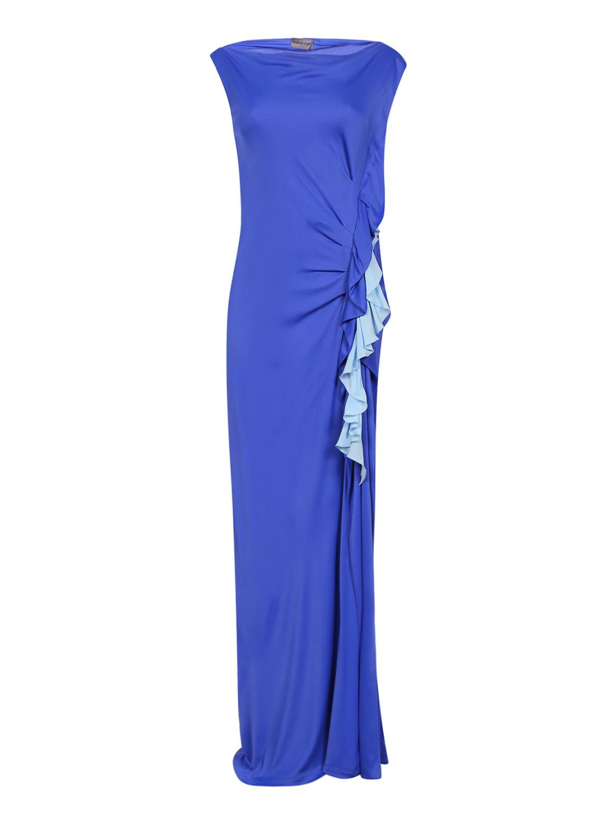 Платье-макси с драпировкой Emanuel Ungaro  –  Общий вид  – Цвет:  Синий