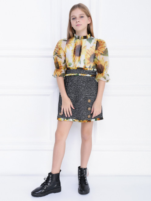 Платье шелковое с твидовой юбкой Dolce & Gabbana - МодельОбщийВид
