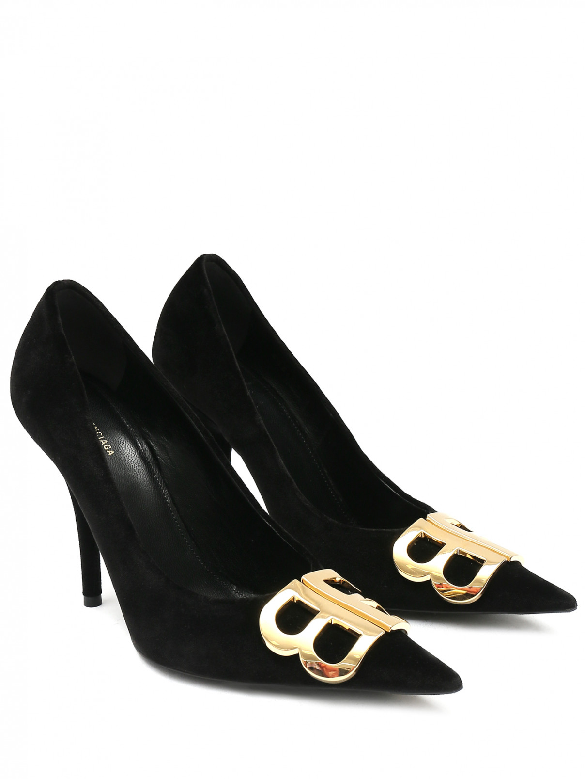 Туфли из бархата с металлической фурнитурой Balenciaga  –  Общий вид  – Цвет:  Черный