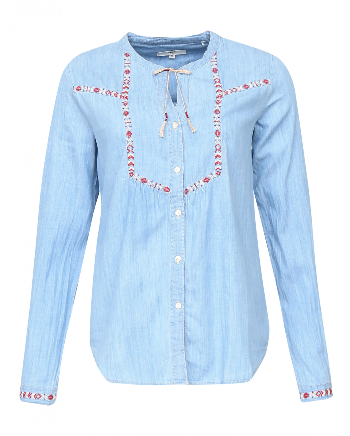 Блуза из льна с вышивкой MKT Studio  –  Общий вид  – Цвет:  Синий