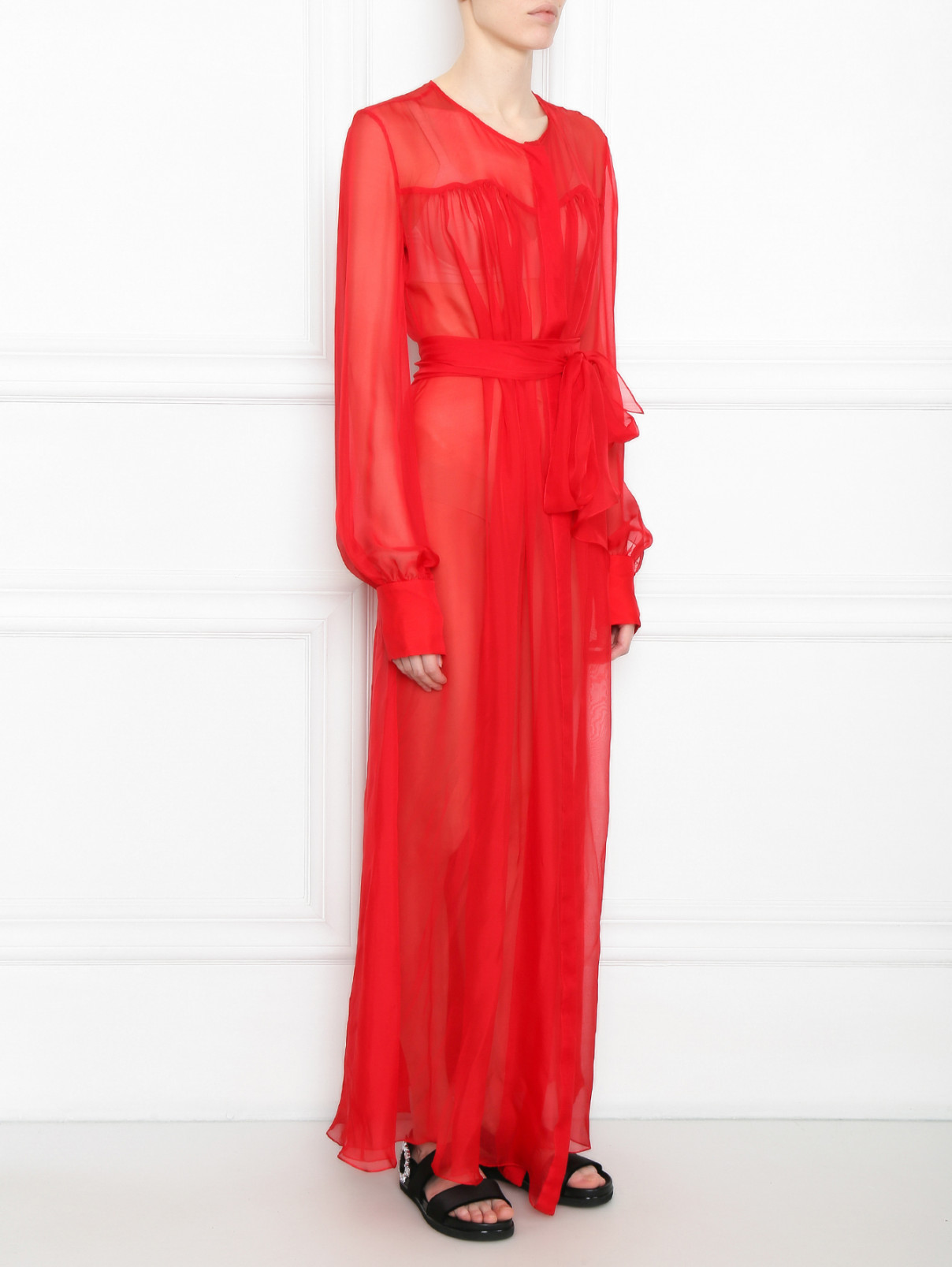 Платье макси из шелка с поясом Yanina  –  МодельВерхНиз  – Цвет:  Красный