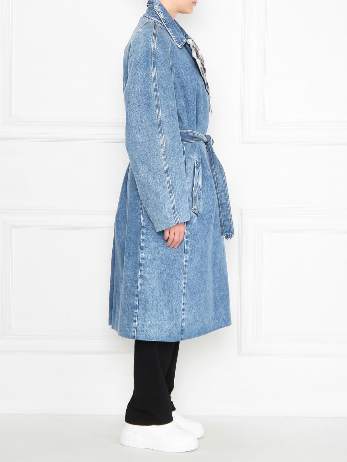 Джинсовое пальто из хлопка на контрастной подкладе Balenciaga  –  МодельВерхНиз2  – Цвет:  Синий