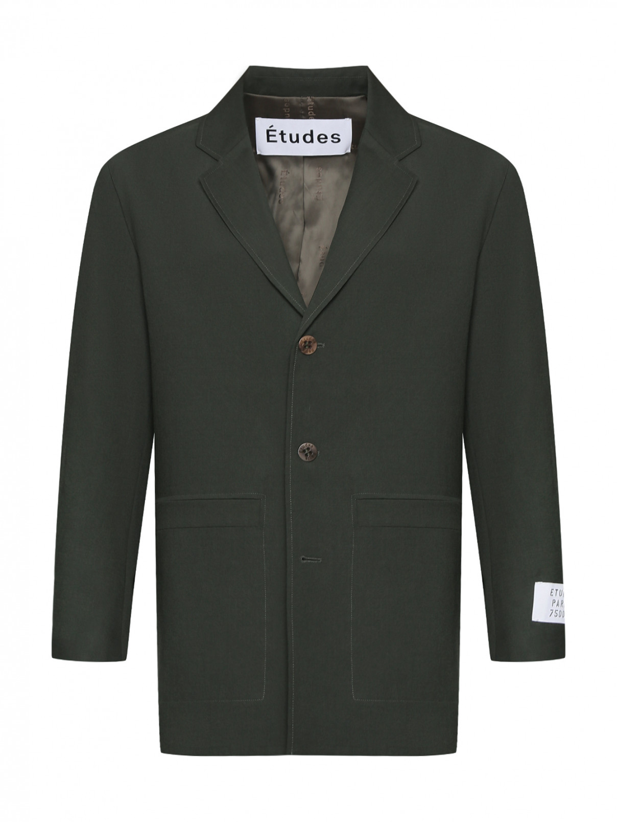 Пиджак из шерсти с накладными карманами Etudes  –  Общий вид  – Цвет:  Зеленый