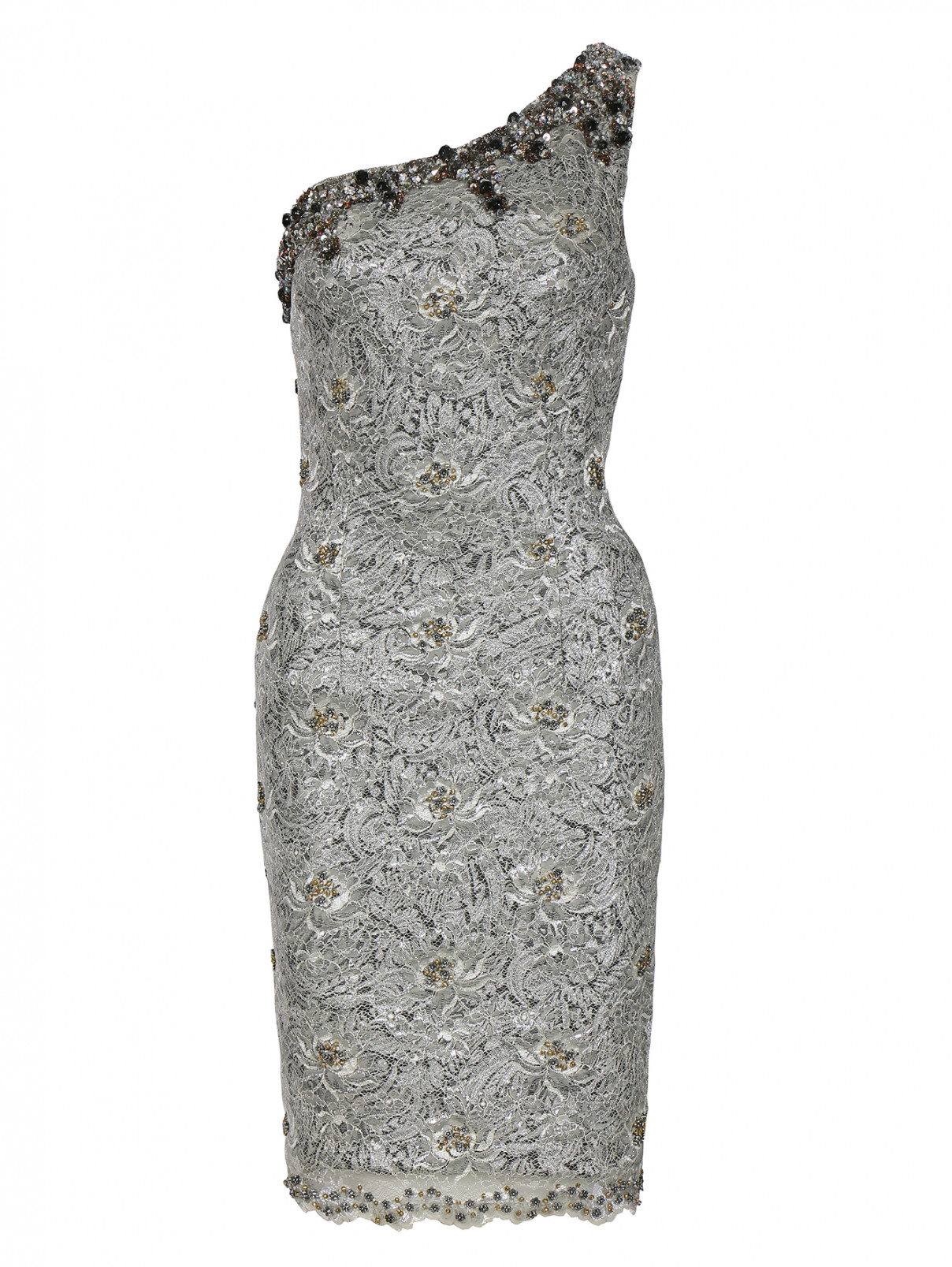 Платье на одно плечо декорированное камнями Mandalay  –  Общий вид  – Цвет:  Серый