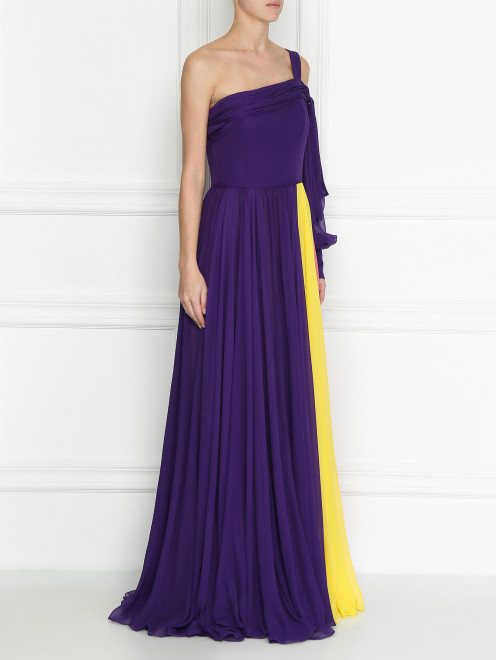 Платье ассиметричное из двухцветного шелка - МодельВерхНиз