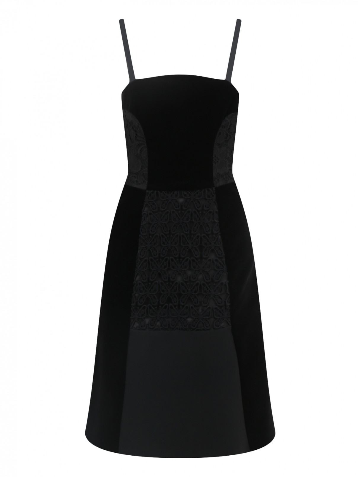 Платье-футляр из бархата и кружева Moschino Cheap&Chic  –  Общий вид  – Цвет:  Черный