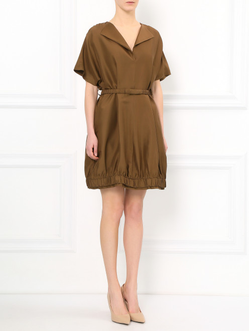 Платье-мини свободного кроя из шелка с поясом Emporio Armani - Модель Общий вид