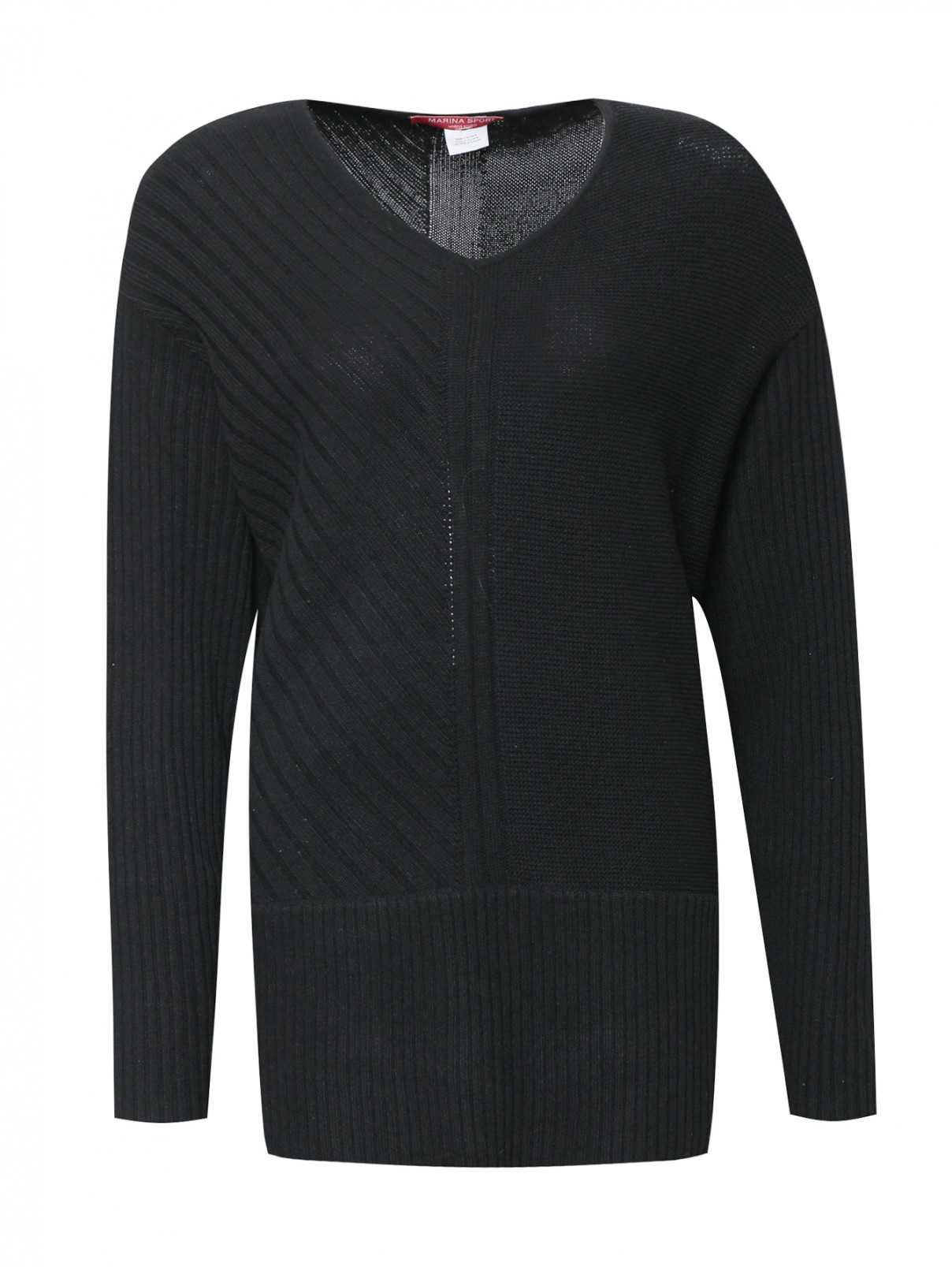 Джемпер фактурной вязки с длинными рукавами Marina Sport  –  Общий вид  – Цвет:  Черный
