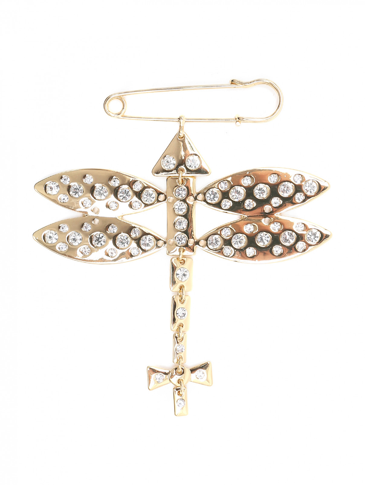 Брошь из металла, декорированная кристаллами Marina Rinaldi  –  Общий вид  – Цвет:  Золотой