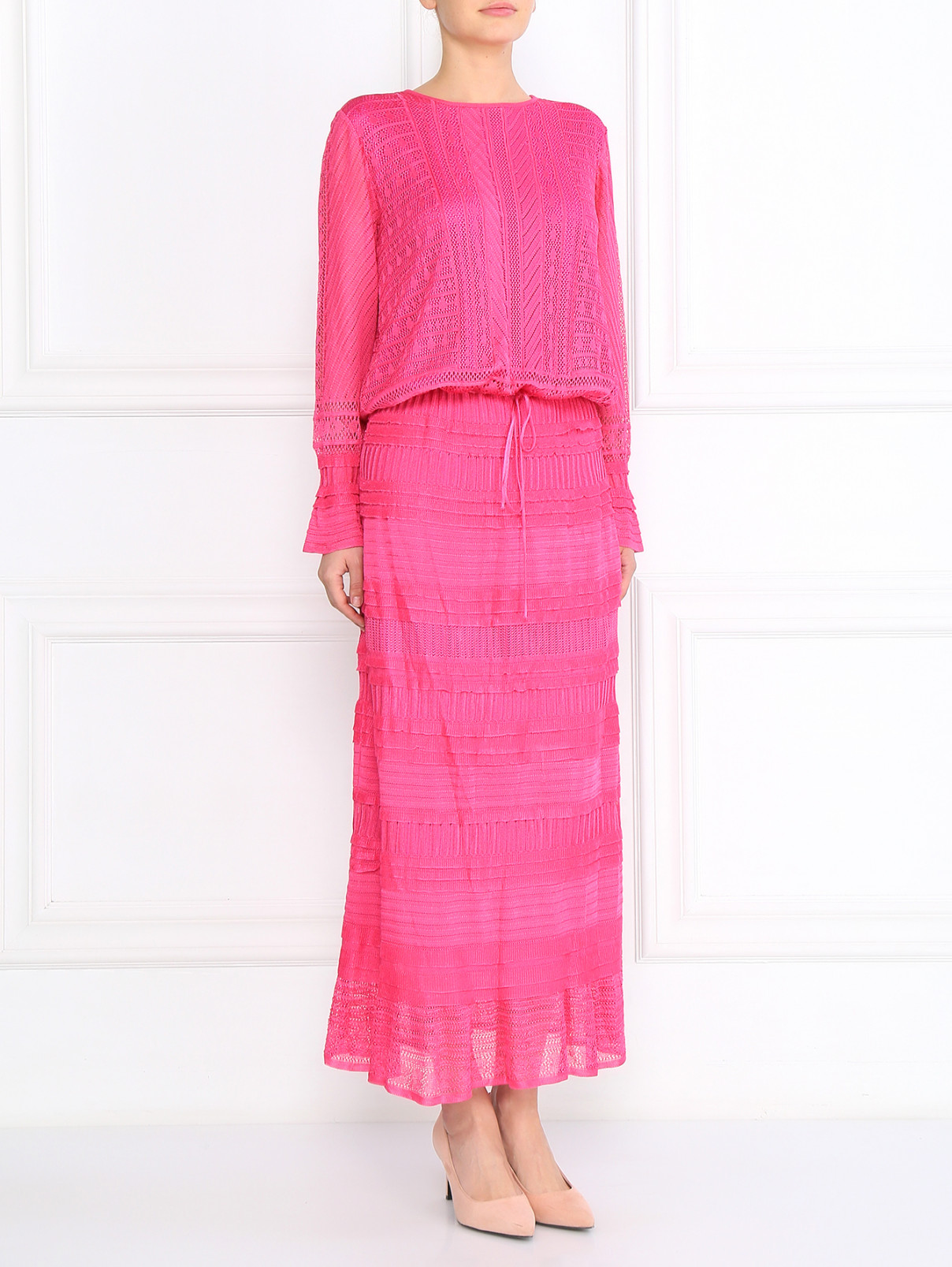 Платье-макси на кулиске Lil pour l'Autre  –  Модель Общий вид  – Цвет:  Фиолетовый