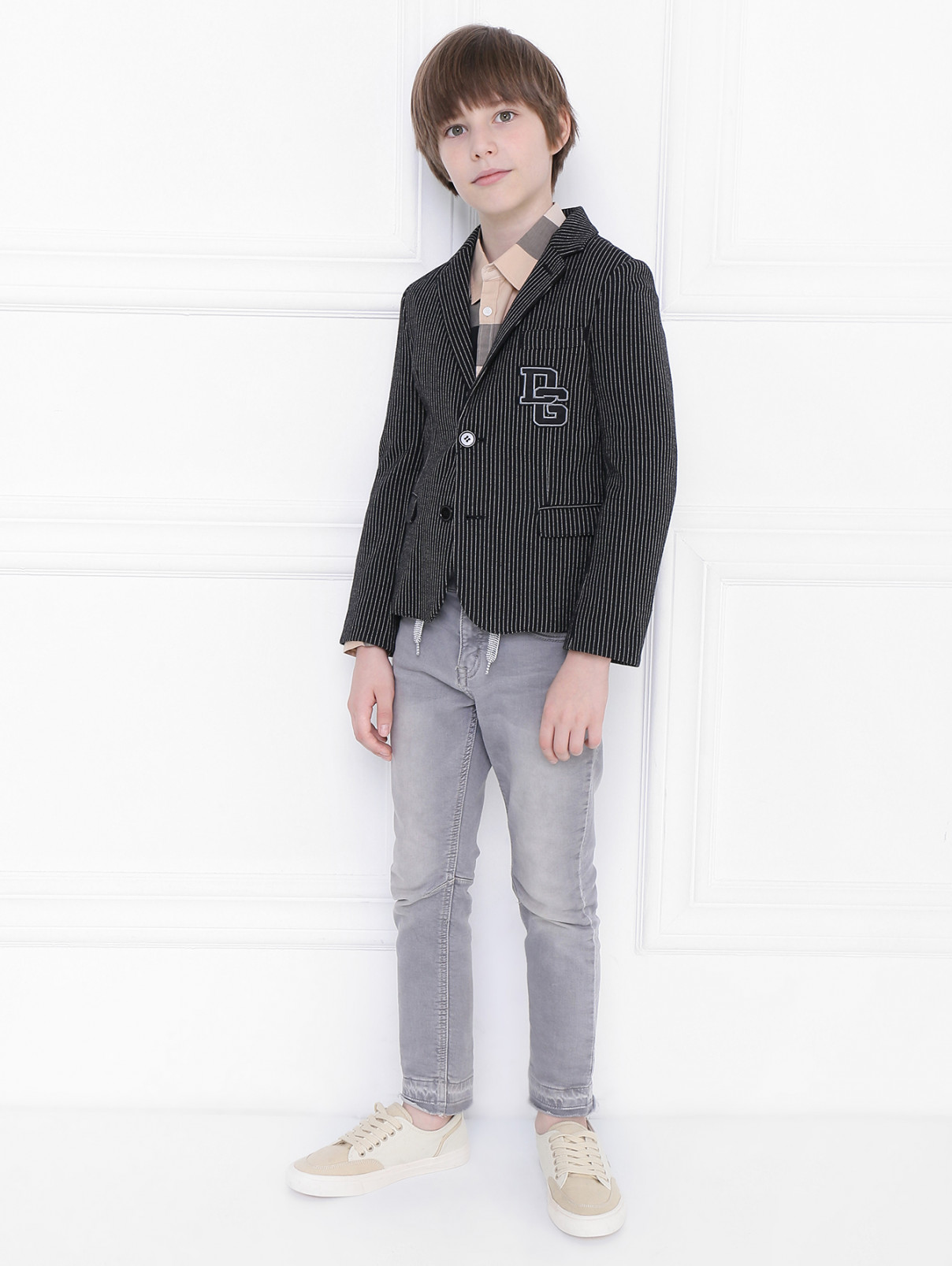 Пиджак трикотажный в полоску Dolce & Gabbana  –  МодельОбщийВид  – Цвет:  Черный